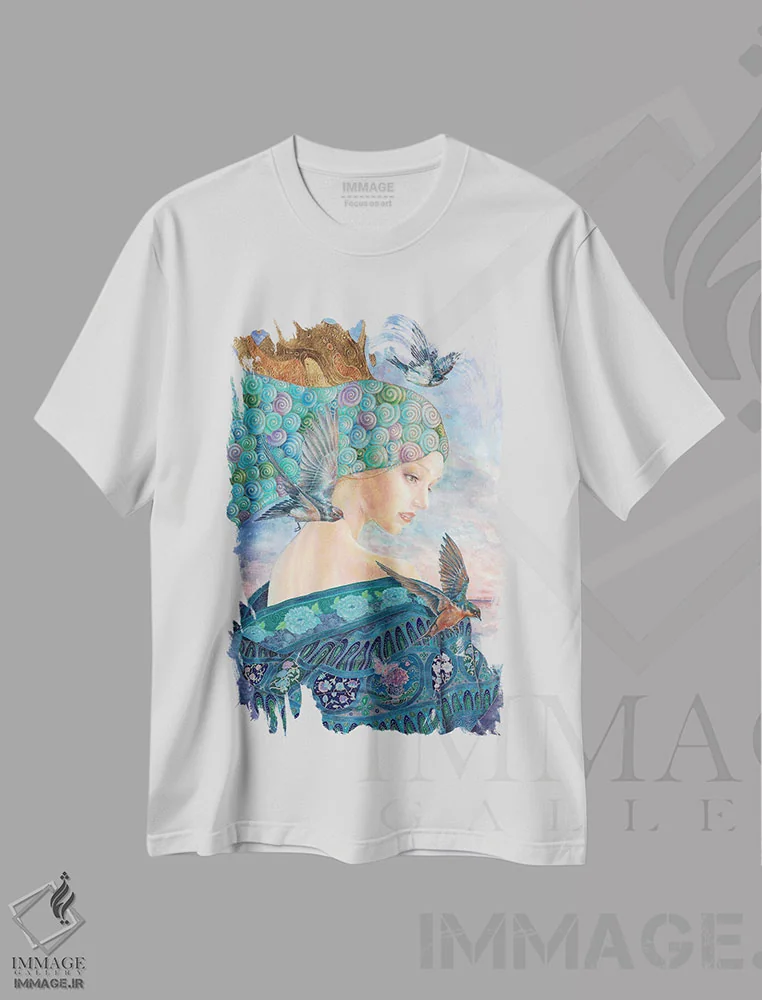 تیشرت سفید طرح دار شقایق، هنر فاخر معاصر اثر نیکولاس تاور | immage.ir