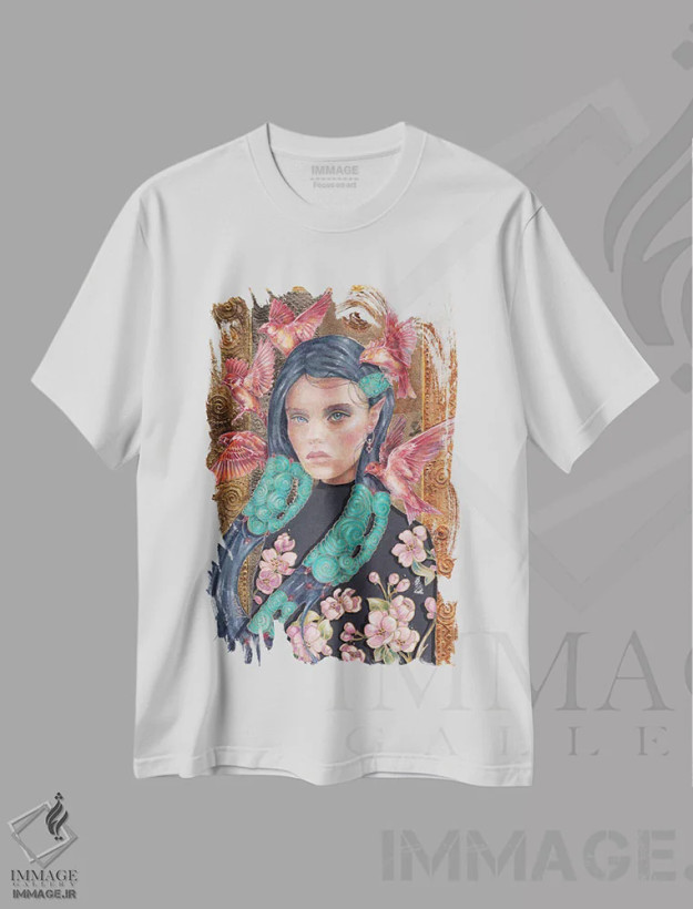 تیشرت سفید طرح دار ادل، هنر فاخر معاصر اثر نیکولاس تاور | فروشگاه ایماژ