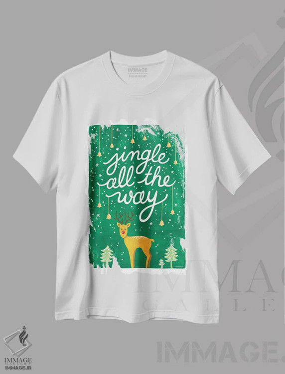 تیشرت سفید طرح دار زنگوله ها II، تابلو و عبار ت های کریسمسی اثر نور طُحمه | فروشگاه ایماژ