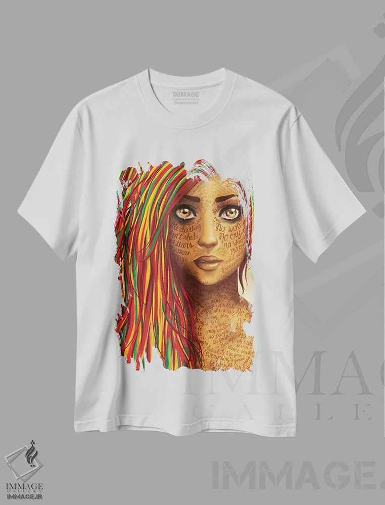 تیشرت سفید طرح دار هیچ زنی، هنر آمریکایی آفریقایی تبار اثر نور طُحمه | immage.ir
