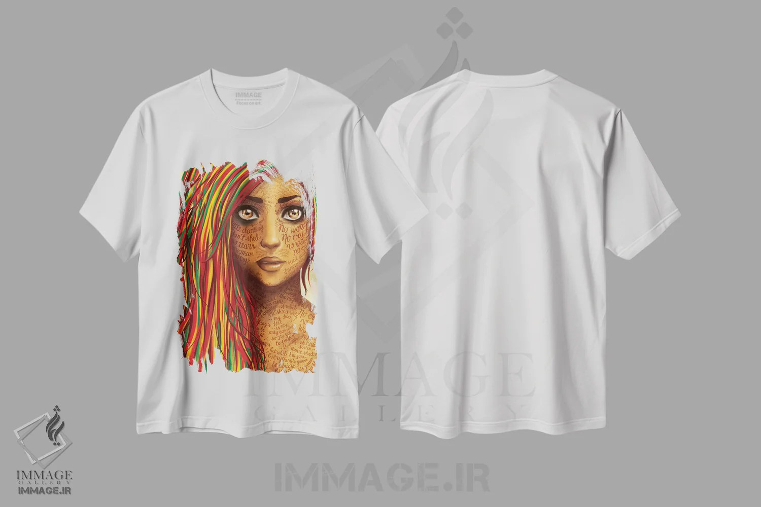 تیشرت سفید طرح دار هیچ زنی، هنر آمریکایی آفریقایی تبار اثر نور طُحمه | immage.ir