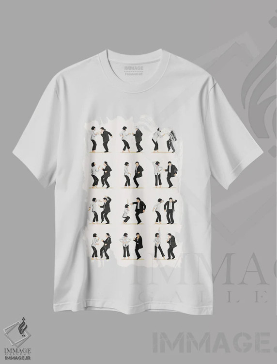 تیشرت سفید طرح دار داستان عامه پسند نسخهٔ گسترش یافته، هنر دیجیتال اثر نور طُحمه | فروشگاه ایماژ