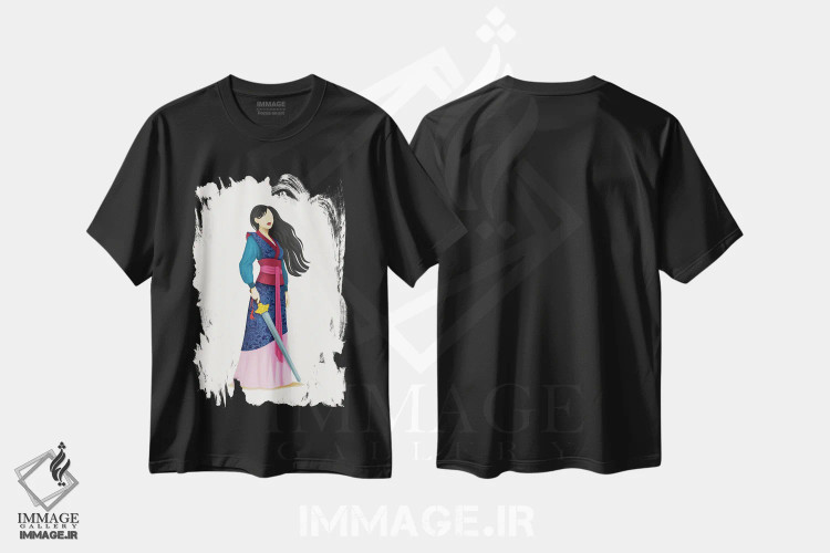 تیشرت مشکی طرح دار جنگجو، دکور آسیایی اثر نور طُحمه | فروشگاه ایماژ