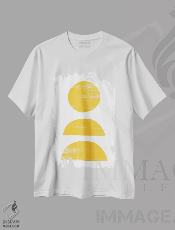تیشرت سفید طرح دار انتزاع II زرد، آبستره اثر نووو پرینتس | فروشگاه ایماژ
