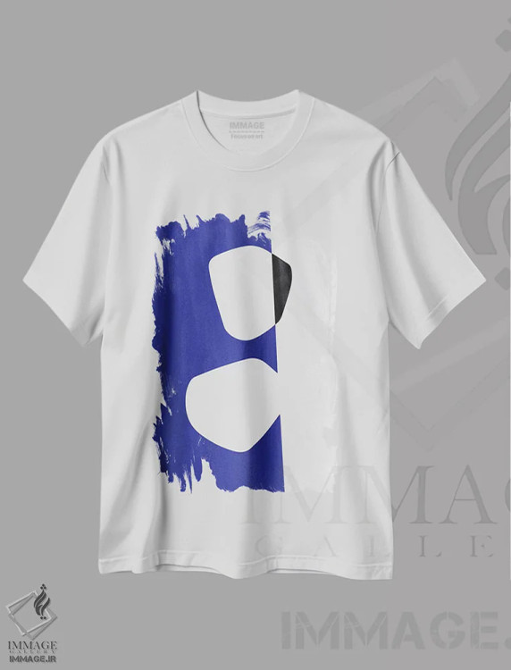 تیشرت سفید طرح دار انتزاع در رنگ های مشکی و آبی دوم اثر نووو پرینتس | immage.ir