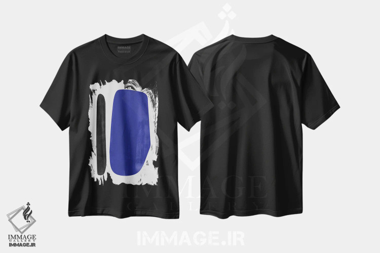 تیشرت مشکی طرح دار انتزاع در رنگ های مشکی و آبی اول اثر نووو پرینتس | immage.ir