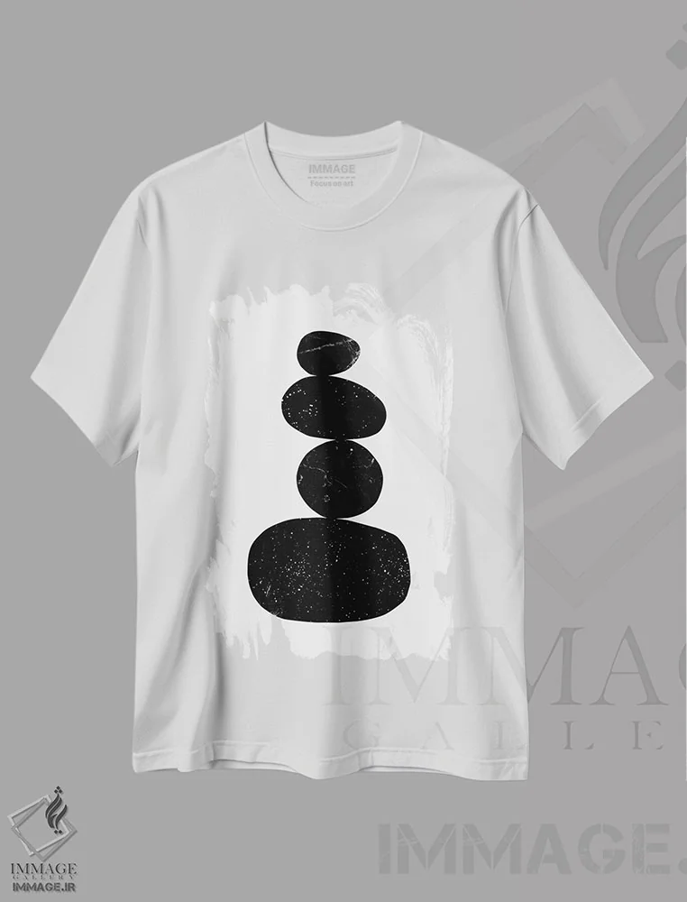تیشرت سفید طرح دار سنگ ریزه های مشکی اول، آبستره اثر نووو پرینتس | فروشگاه ایماژ