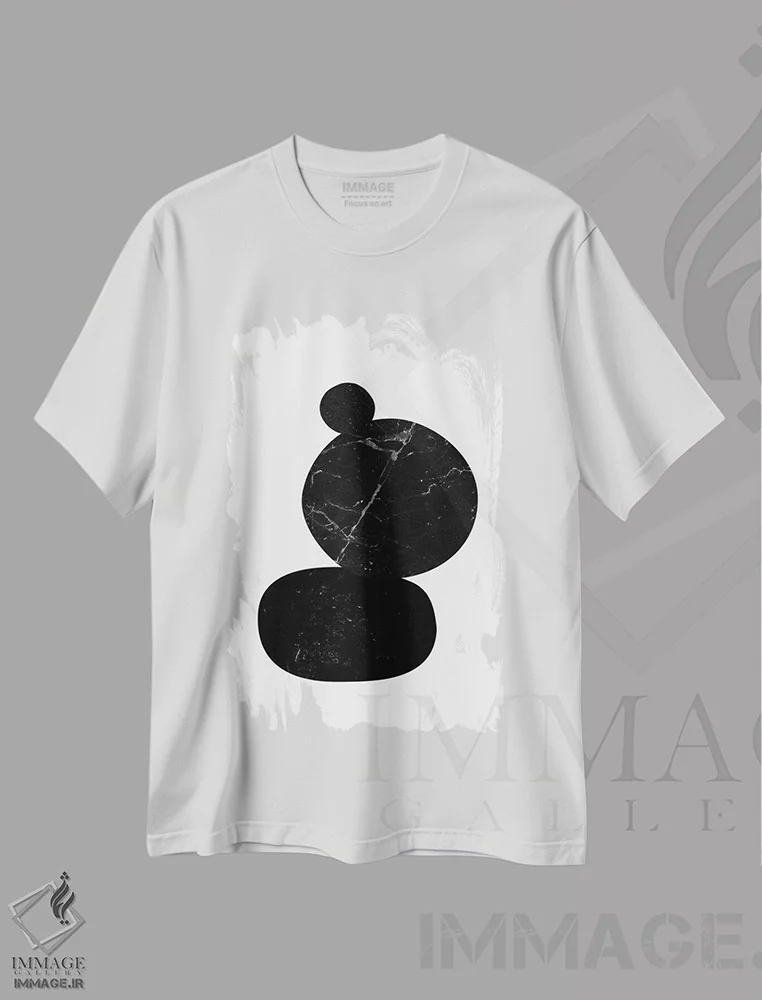 تیشرت سفید طرح دار سنگ ریزه های مشکی دوم، آبستره اثر نووو پرینتس | فروشگاه ایماژ