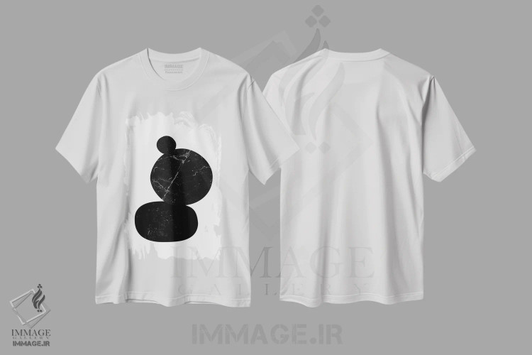 تیشرت سفید طرح دار سنگ ریزه های مشکی دوم، آبستره اثر نووو پرینتس | فروشگاه ایماژ