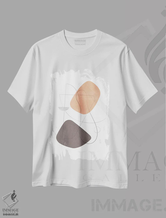تیشرت سفید طرح دار ترکیب انتزاعی با خطوط شانزدهم اثر نووو پرینتس | فروشگاه ایماژ