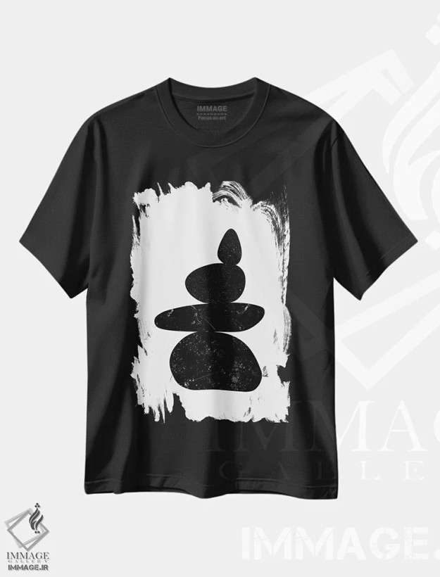 تیشرت مشکی طرح دار سنگ ریزه های مشکی سوم، آبستره اثر نووو پرینتس | immage.ir