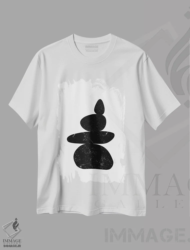 تیشرت سفید طرح دار سنگ ریزه های مشکی سوم، آبستره اثر نووو پرینتس | فروشگاه ایماژ