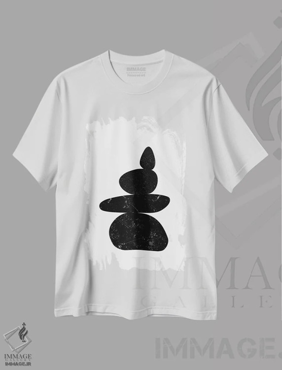 تیشرت سفید طرح دار سنگ ریزه های مشکی سوم، آبستره اثر نووو پرینتس | فروشگاه ایماژ