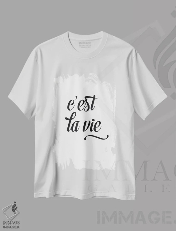 تیشرت سفید طرح دار این است زندگی، هنر تزئینی سیاه و سفید اثر نووو پرینتس | فروشگاه ایماژ