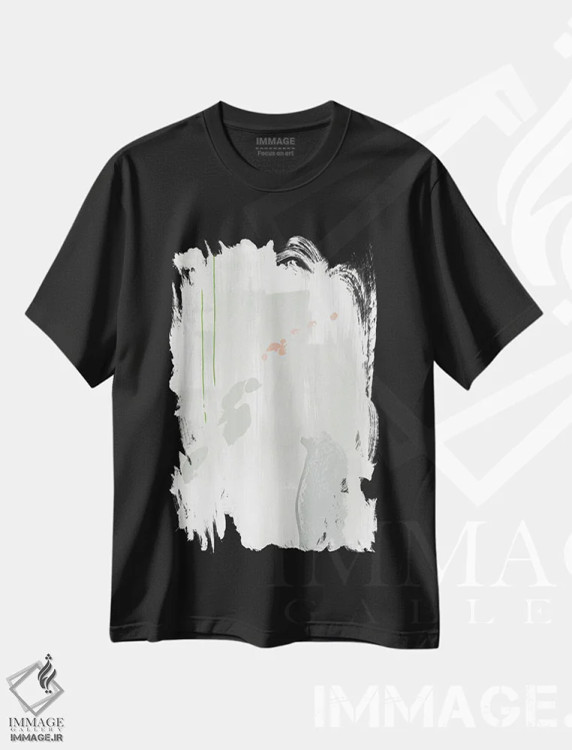 تیشرت مشکی طرح دار نقاشی انتزاعی خاکستری روشن اثر نووو پرینتس | فروشگاه ایماژ