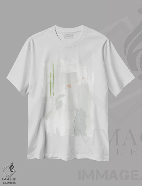 تیشرت سفید طرح دار نقاشی انتزاعی خاکستری روشن اثر نووو پرینتس | immage.ir