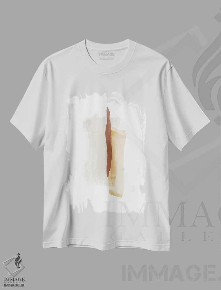 تیشرت سفید طرح دار ضربه های قلم مو پنجم با رنگ های گرم اثر نووو پرینتس | immage.ir