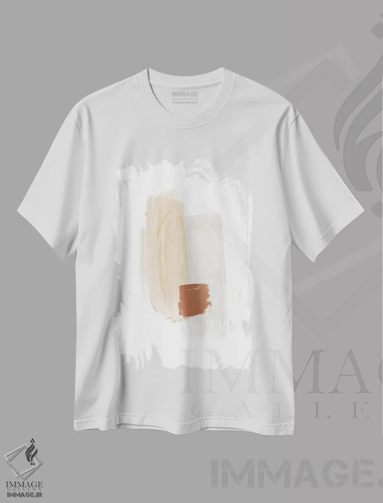 تیشرت سفید طرح دار ضربه های قلم مو ششم با رنگ های گرم اثر نووو پرینتس | فروشگاه ایماژ