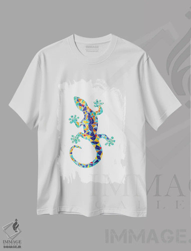 تیشرت سفید طرح دار اژدهای موزاییکی گائودی، تزئینی اثر نووو پرینتس | فروشگاه ایماژ