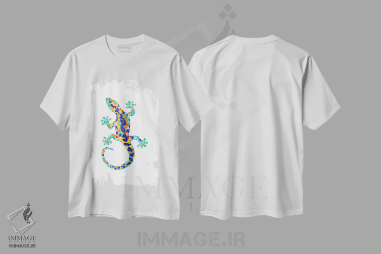 تیشرت سفید طرح دار اژدهای موزاییکی گائودی، تزئینی اثر نووو پرینتس | فروشگاه ایماژ