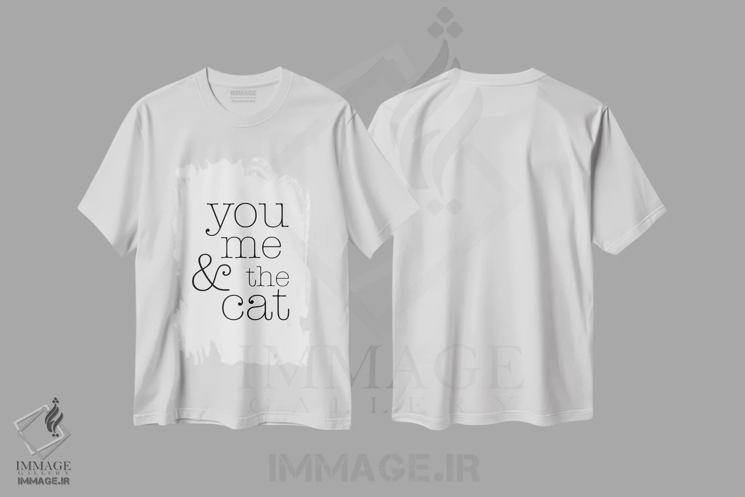 تیشرت سفید طرح دار تو، من و گربه، تزئینی اثر نووو پرینتس | immage.ir