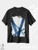 تیشرت مشکی طرح دار خطوط آبرنگی آبی هفت اثر نووو پرینتس | فروشگاه ایماژ