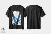 تیشرت مشکی طرح دار خطوط آبرنگی آبی هفت اثر نووو پرینتس | فروشگاه ایماژ