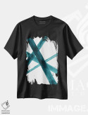 تیشرت مشکی طرح دار خطوط آبرنگی یک مشکی و سبزآبی اثر نووو پرینتس | فروشگاه ایماژ
