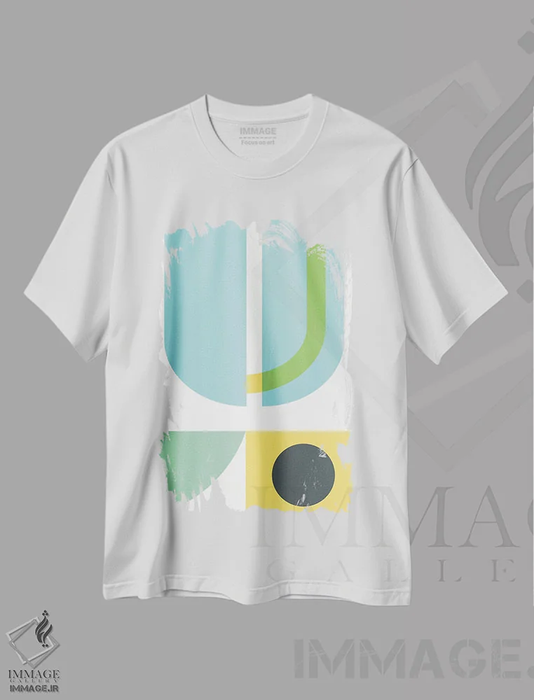 تیشرت سفید طرح دار ترکیب هندسی شماره ۳ اثر نووو پرینتس | فروشگاه ایماژ