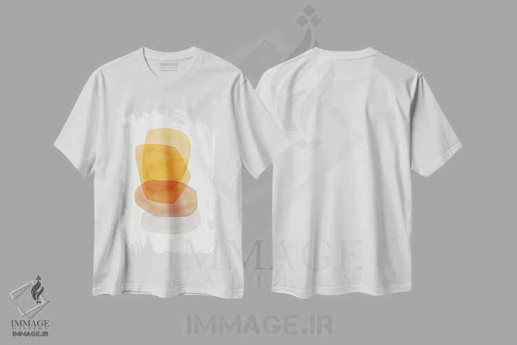 تیشرت سفید طرح دار انتزاع زرد اثر نووو پرینتس | immage.ir