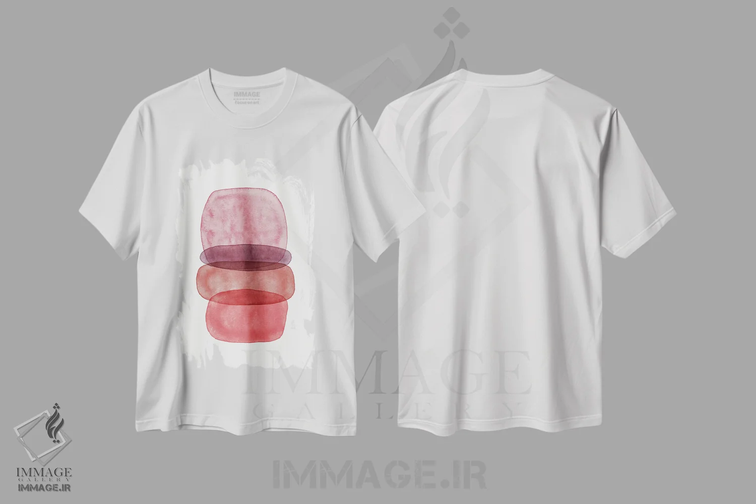 تیشرت سفید طرح دار انتزاع زرشکی اثر نووو پرینتس | immage.ir