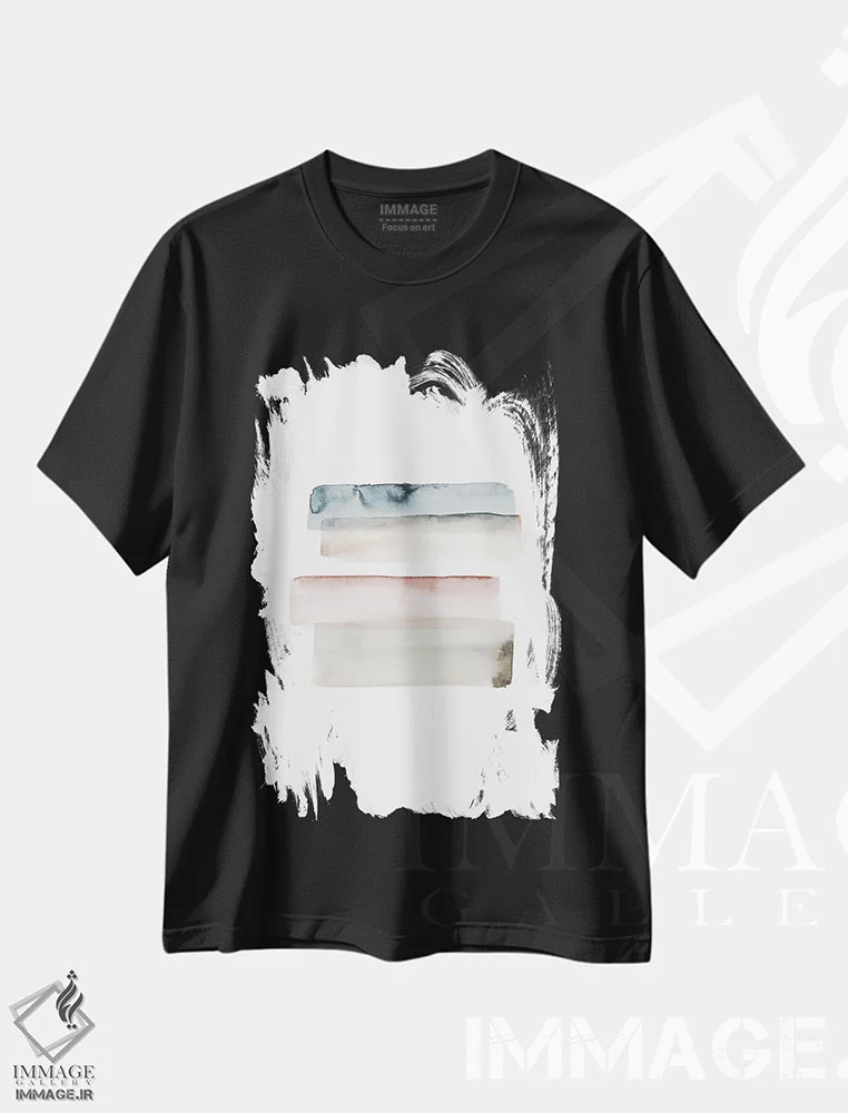 تیشرت مشکی طرح دار ضربه های قلم مو آبرنگی شماره ۳ اثر نووو پرینتس | immage.ir
