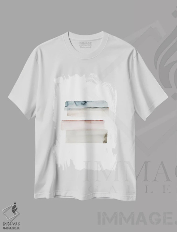 تیشرت سفید طرح دار ضربه های قلم مو آبرنگی شماره ۳ اثر نووو پرینتس | فروشگاه ایماژ
