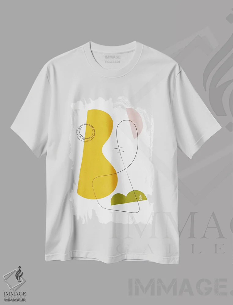 تیشرت سفید طرح دار ترکیب انتزاعی با خطوط شماره ۴ اثر نووو پرینتس | فروشگاه ایماژ