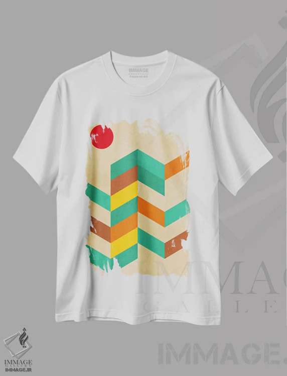 تیشرت سفید طرح دار منظره هندسی با خورشید، آبستره اثر نووو پرینتس | immage.ir