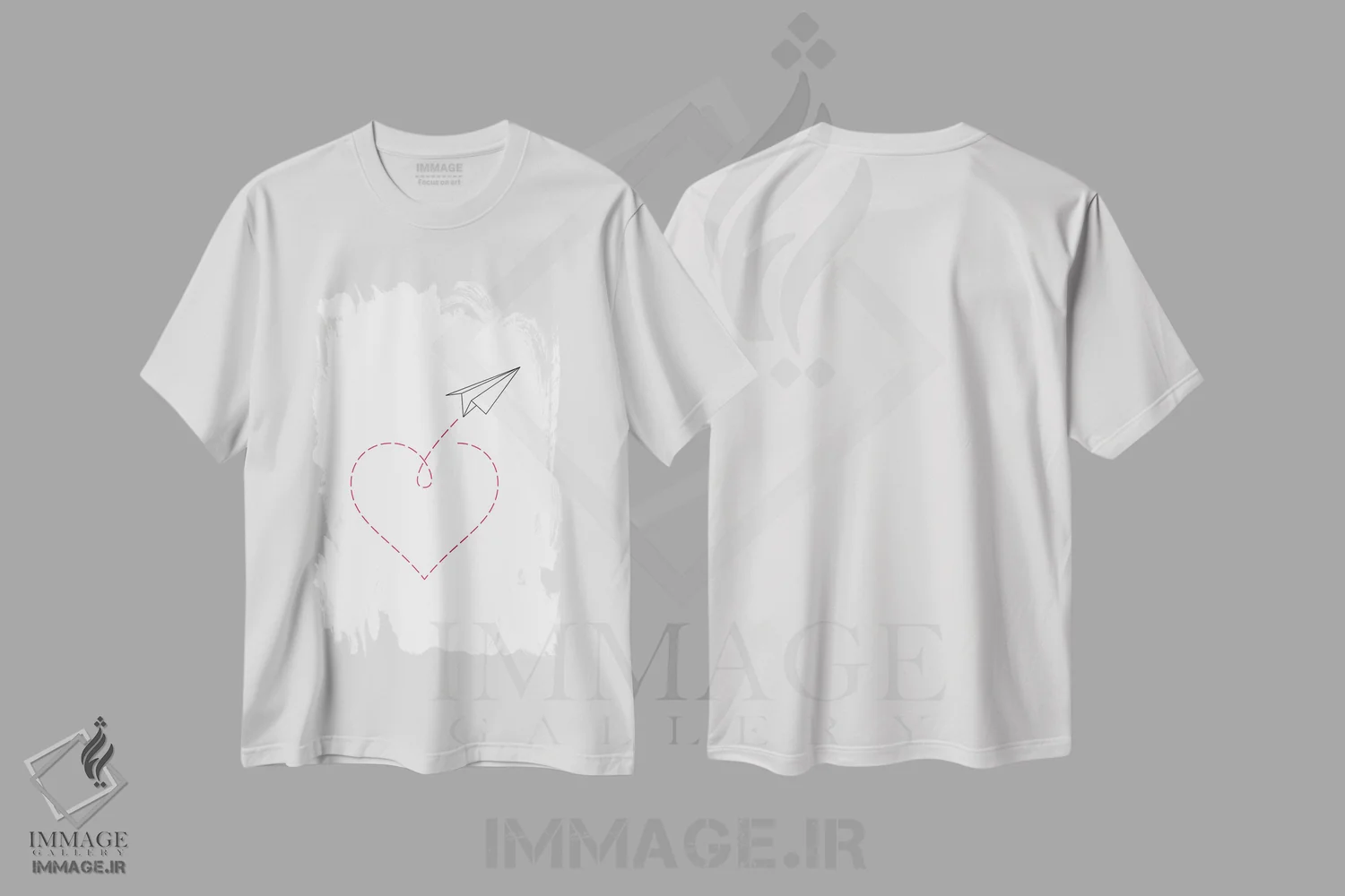 تیشرت سفید طرح دار هواپیمای کاغذی و قلب شماره ۲، تزئینی اثر نووو پرینتس | فروشگاه ایماژ