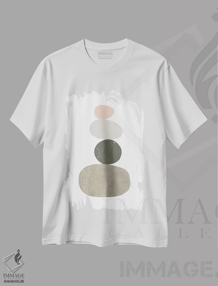 تیشرت سفید طرح دار سنگ ریزه ها ۱، آبستره اثر نووو پرینتس | فروشگاه ایماژ