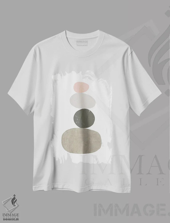 تیشرت سفید طرح دار سنگ ریزه ها ۱، آبستره اثر نووو پرینتس | فروشگاه ایماژ