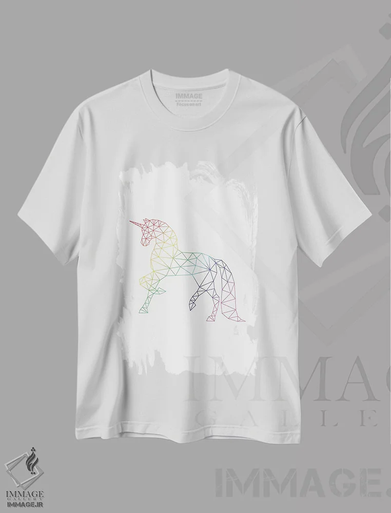 تیشرت سفید طرح دار تک شاخ رنگین کمانی، آبستره اثر نووو پرینتس | immage.ir