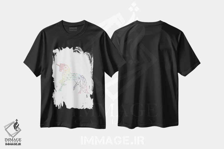 تیشرت مشکی طرح دار تک شاخ رنگین کمانی، آبستره اثر نووو پرینتس | فروشگاه ایماژ
