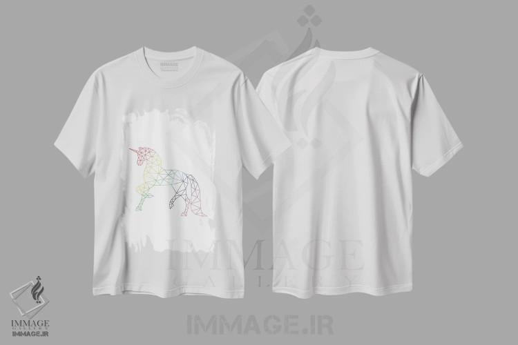تیشرت سفید طرح دار تک شاخ رنگین کمانی، آبستره اثر نووو پرینتس | immage.ir