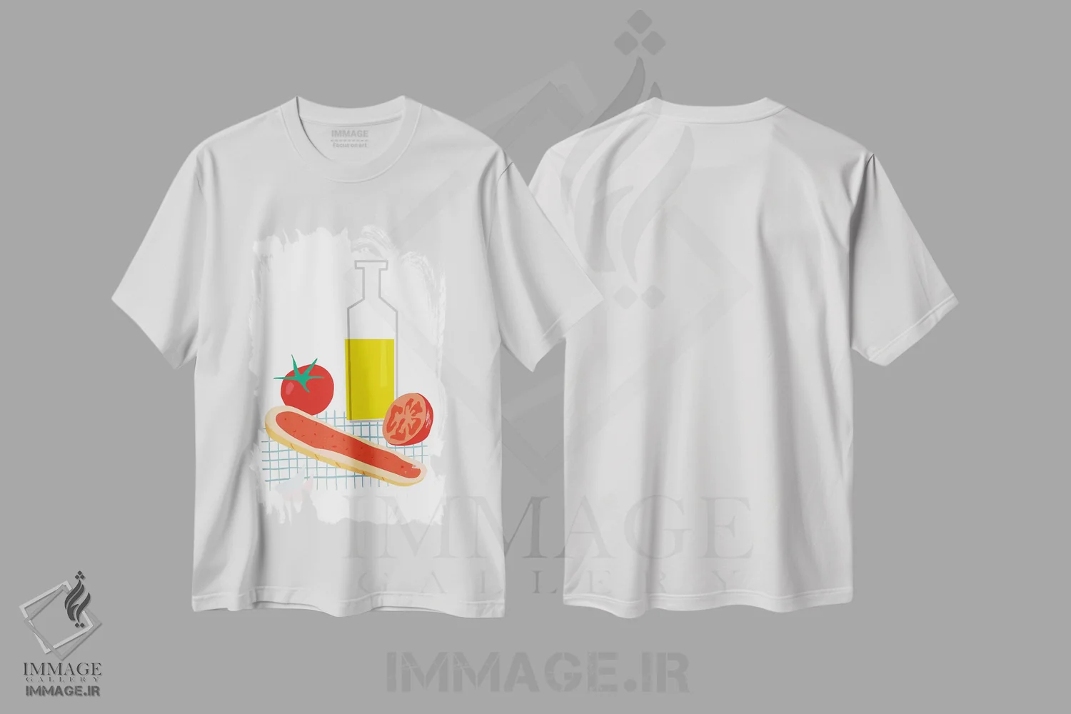 تیشرت سفید طرح دار نان اسپانیایی با گوجه فرنگی، هنر فاخر معاصر اثر نووو پرینتس | immage.ir