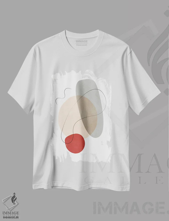 تیشرت سفید طرح دار ترکیب انتزاعی با خطوط ۷ اثر نووو پرینتس | فروشگاه ایماژ