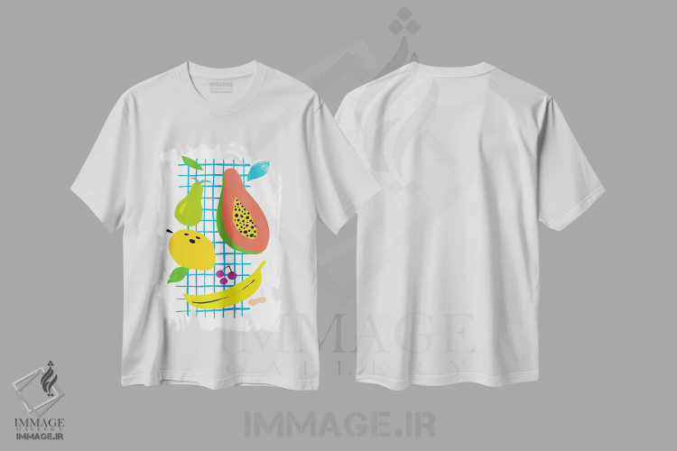 تیشرت سفید طرح دار میوه های گرمسیری، هنر فاخر معاصر اثر نووو پرینتس | immage.ir