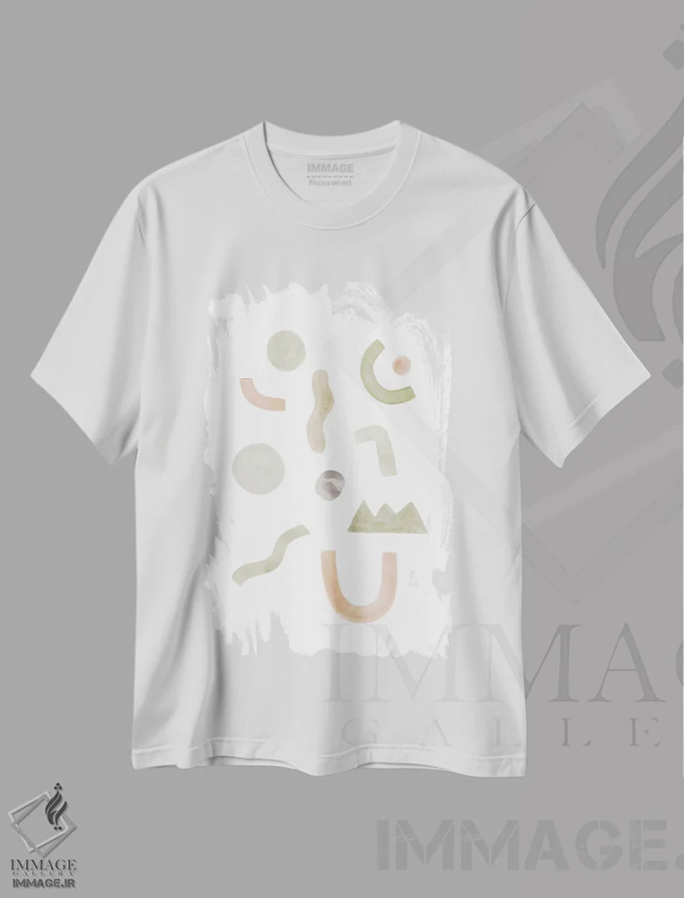 تیشرت سفید طرح دار ترکیب انتزاعی آبرنگ ۵، آبستره اثر نووو پرینتس | فروشگاه ایماژ