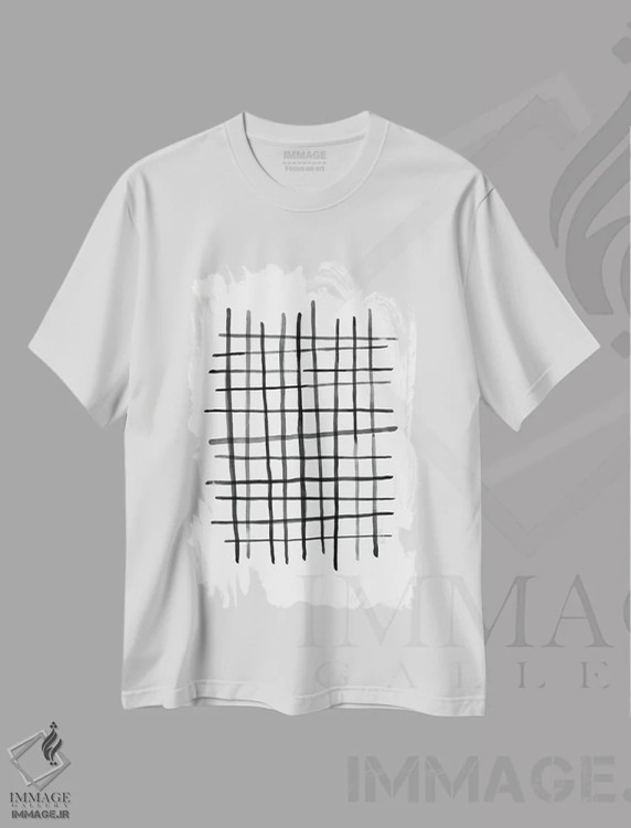 تیشرت سفید طرح دار شبکهٔ آبرنگی سیاه و سفید، آبستره اثر نووو پرینتس | فروشگاه ایماژ