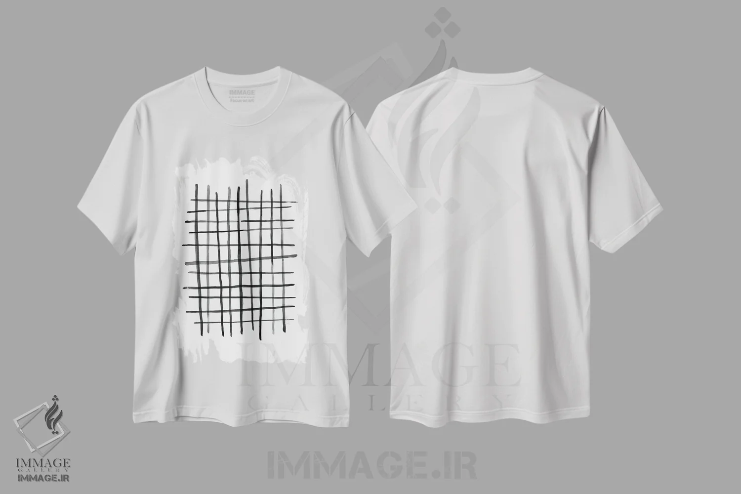 تیشرت سفید طرح دار شبکهٔ آبرنگی سیاه و سفید، آبستره اثر نووو پرینتس | فروشگاه ایماژ