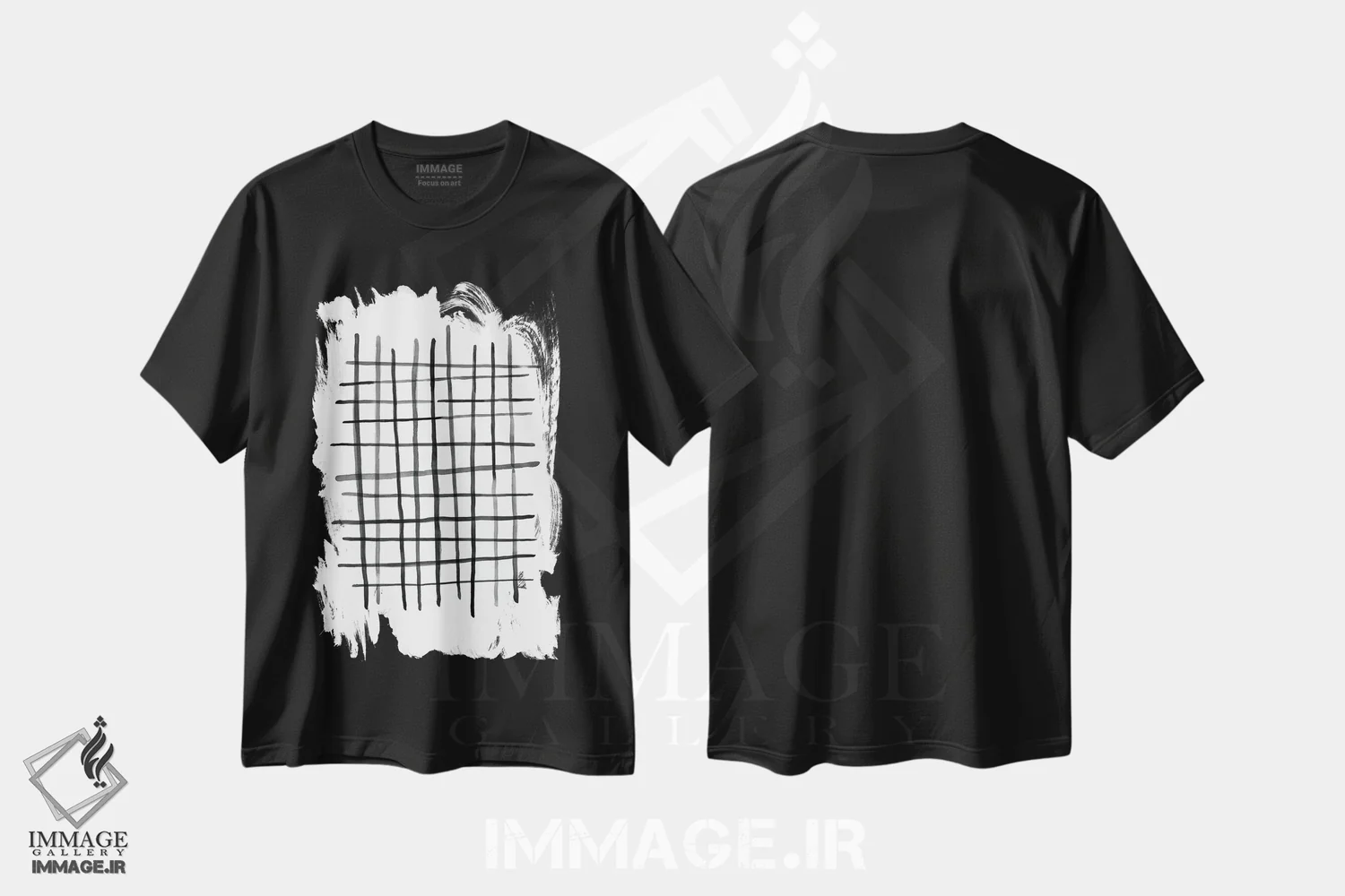 تیشرت مشکی طرح دار شبکهٔ آبرنگی سیاه و سفید، آبستره اثر نووو پرینتس | immage.ir