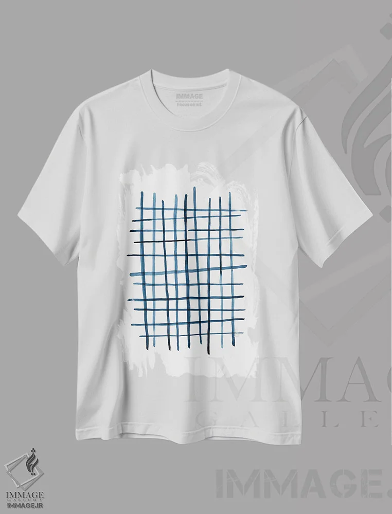 تیشرت سفید طرح دار شبکهٔ آبرنگی سرمه ای، آبستره اثر نووو پرینتس | immage.ir