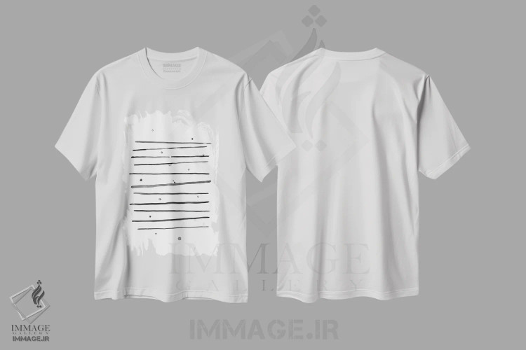 تیشرت سفید طرح دار خطوط افقی و نقطه های آبرنگ مشکی، آبستره اثر نووو پرینتس | فروشگاه ایماژ